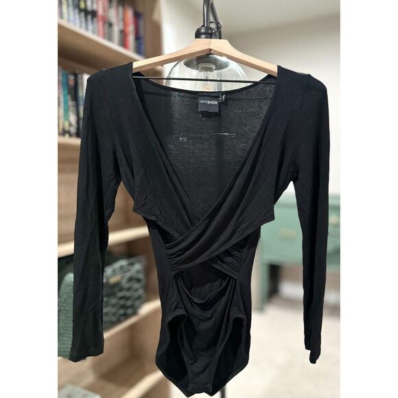 ASOS Petite Open Cutout Black Long Sleeve Bodysuit - Picture 1 of 6